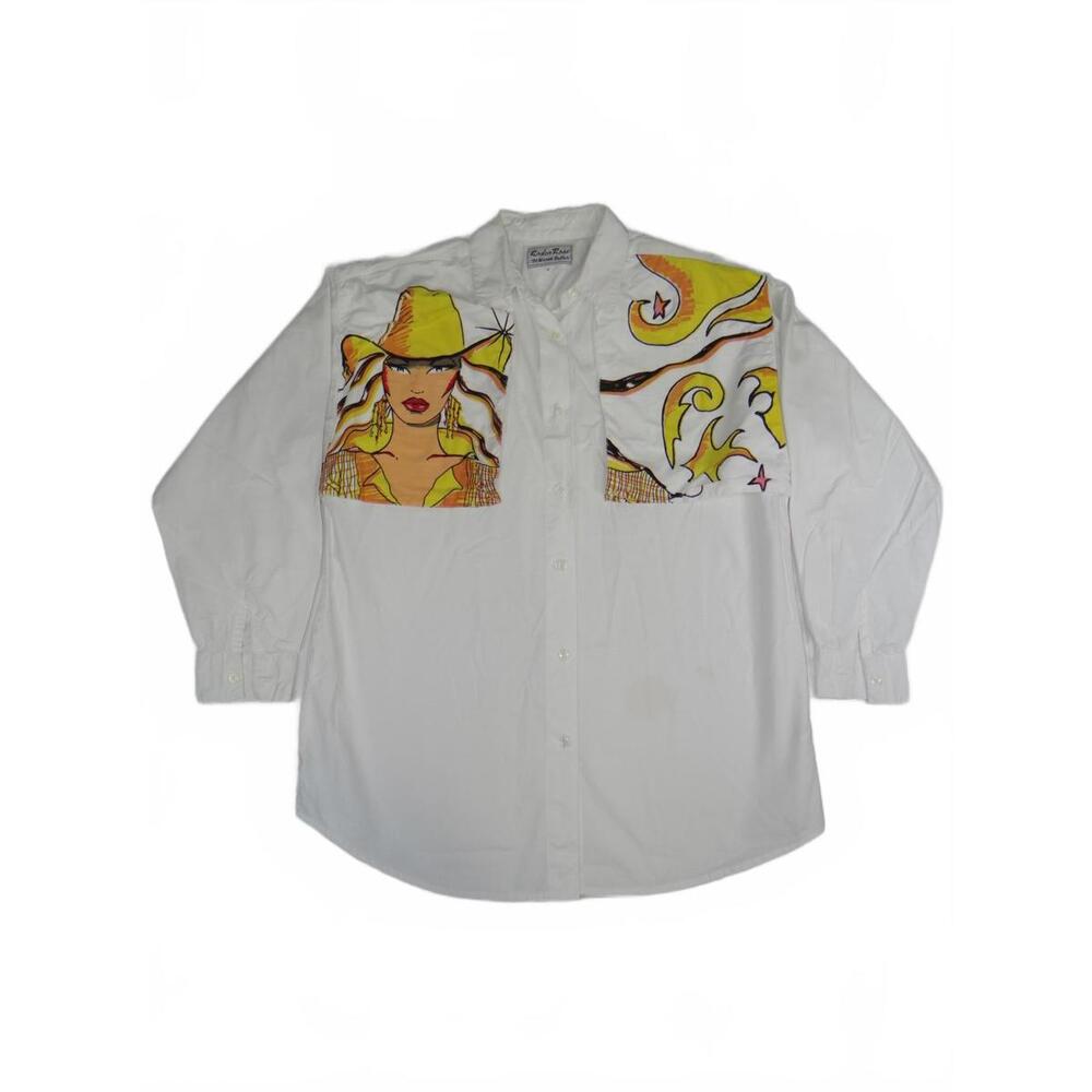 Vintage White Rodeo Rose Cowgirl Western‎ Style Button Up Size Small